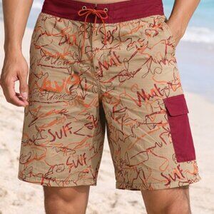 First Wave Tan Graphic Board Shorts 36 waist NWT